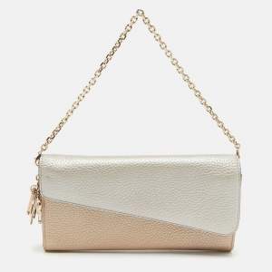 Pre Owned Dior Silver/Bronze Leather Flap Continental Chain Wallet