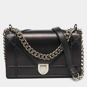 Pre Owned Dior Black Leather Small Diorama Flap Shoulder Bag
