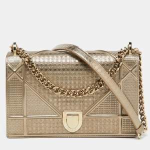 Dior Metallic Microcannage Leather Medium Diorama Flap Shoulder Bag