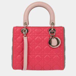 Christian Dior Pink Lambskin Lady Dior Cannage Handbag