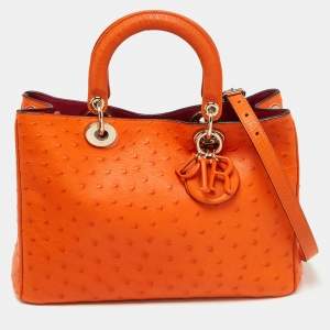 Dior Orange Ostrich Medium Diorissimo Shopper Tote