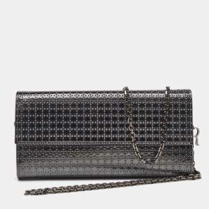 Pre Owned Dior Metallic Patent Leather Micro Cannage Croisiere Wallet on Chain
