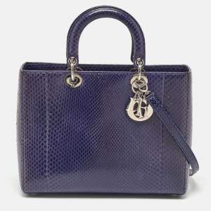 Dior Navy Blue Python Large Lady Dior Tote