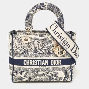 Pre Owned Dior Blue/Blue Embroidered Canvas Medium Toile de Jouy Lady D-Lite Tote