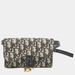 Dior Navy Blue Oblique Canvas and Leather Saddle Belt Pouch