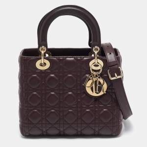 Dior Dark Burgundy Cannage Leather Medium Lady Dior Tote
