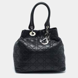 Dior Black Cannage Quilted Leather Soft Lady Dior Tote