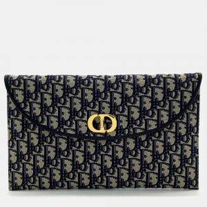 Dior Beige Navy Blue Fabric Oblique 30 Montaign Avenue Flap Pouch Bag