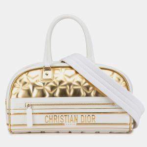 Dior White Leather Dior Medium Padded Etoile Leather Vibe Zip Bowling Bag