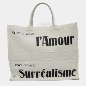 Christian Dior Black White Book Medium Leather Tote Bag