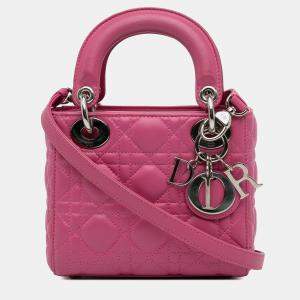 Dior Pink Leather Dior Mini Lambskin Cannage Lady Dior