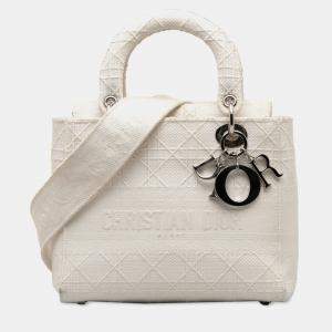 Dior White Canvas and Fabric Dior Medium Cannage Lady D-Lite