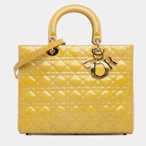 Dior Yellow Patent Leather Dior Large Patent Cannage Lady Dior