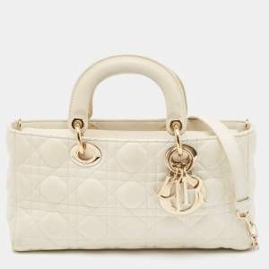 Pre Owned Dior Off White Cannage Leather Medium Lady D-Joy Tote