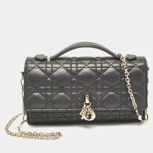 Dior Black Cannage Leather Mini My Dior Top Handle Bag