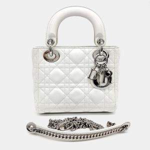 Dior White Leather Lady Mini Bag