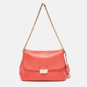 Pre Owned Dior Coral Pink Leather Large Diorling Shoulder Bag