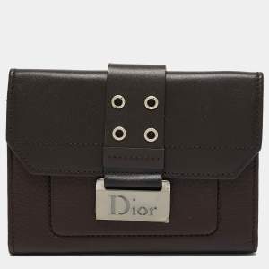 Pre Owned Dior Dark Brown Leather Street Chic Compact Wallet