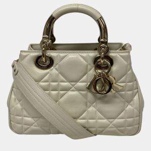 Dior White  Leather Cannage Lady Handbag 