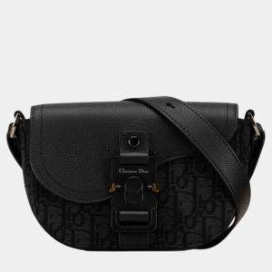 Dior Black Canvas Leather Trotter Saddle Shoulder Bag