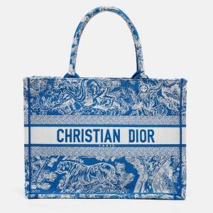 Dior Blue/White Embroidered Toile de Jouy Canvas Medium Book Tote 