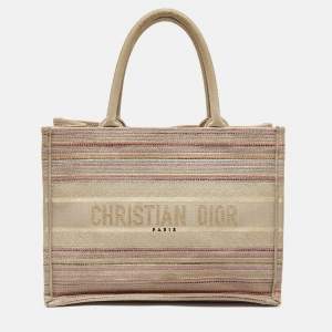 Pre Owned Dior Multicolor Embroidered Stripes Canvas Medium Book Tote 