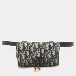 Dior Navy Blue Oblique Canvas and Leather Saddle Pouch Belt Bag