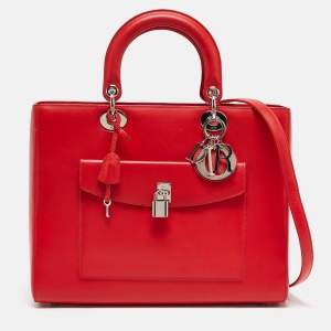 Dior Red Leather Large Lady Dior Pocket Tote