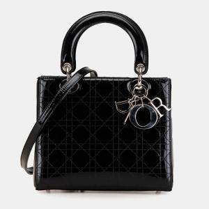 Dior Black Medium Patent Cannage Stitched Lady Dior