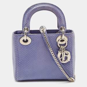 Pre Owned Dior Blue Python Mini Lady Dior Tote