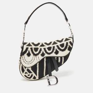 Dior Black/White Fabric and Sequins Saddle Bag