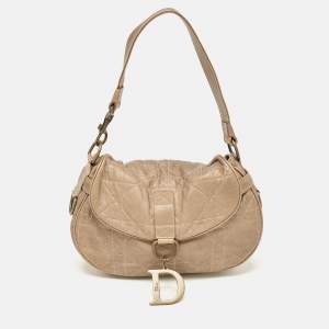 Dior Metallic Brown Cannage Leather D Ring Flap Hobo
