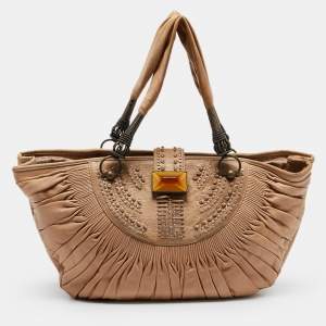 Dior Beige Pleated Leather Plisse Tote