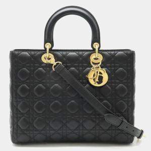 Christian Dior Black Leather Lady Dior Large Cannage Bag