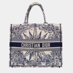 Christian Dior White Canvas Large Embroidered Book Tote Bag