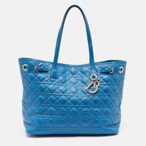 Pre Owned Dior Blue Cannage Coated Canvas Medium Panarea Tote