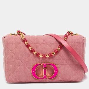 Dior Pink Cannage Denim Medium Caro Shoulder Bag