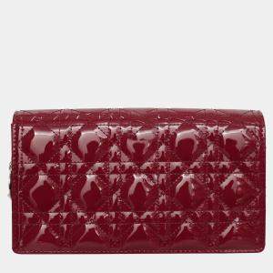 Christian  Dior Cherry Red Lady D Patent Wallet On Chain Bag