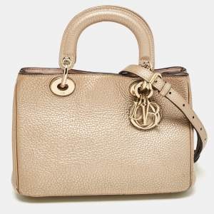 Pre Owned Dior Gold Leather Mini Diorissimo Tote
