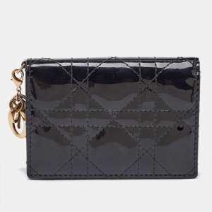 Dior Black Cannage Patent Leather Lady Dior Card Case