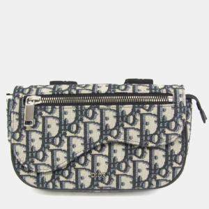 Dior Cream/Navy Canvas Oblique Clutch Shoulder Bag