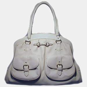 Christian Dior White Leather Shoulder Shopper Bag