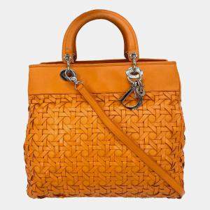 Christian Dior Woven Leather Orange Lady Dior Avenue Tote