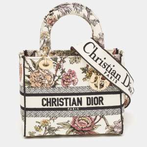 Pre Owned Dior Multicolor Floral Embroidered Canvas Medium Lady D-Lite Tote