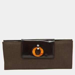 Dior Dark Brown Canvas and Leather Vintage Flap Clutch