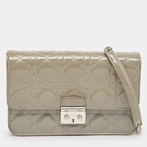 Pre Owned Dior Grey Cannage Patent Leather Miss Dior Medium Promenade Pouch