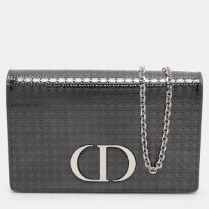 Dior Silver Micro Cannage Patent Leather 2in1 30 Montaigne Pouch Bag