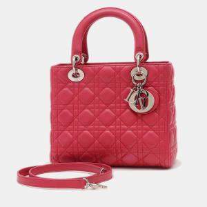 Dior Red Leather Lady Dior Medium Handbag 