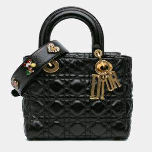 Dior Black Small Crinkled Leather Cannage My ABCDior Lady Dior Tote Bag