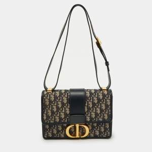 Pre Owned Dior Navy Blue Oblique Canvas and Leather 30 Montaigne Shoulder Bag